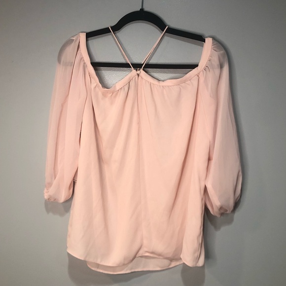 1. State Womens Pink Chiffon Off The Shoulder Balloon Sleeve Blouse Top - Picture 5 of 6